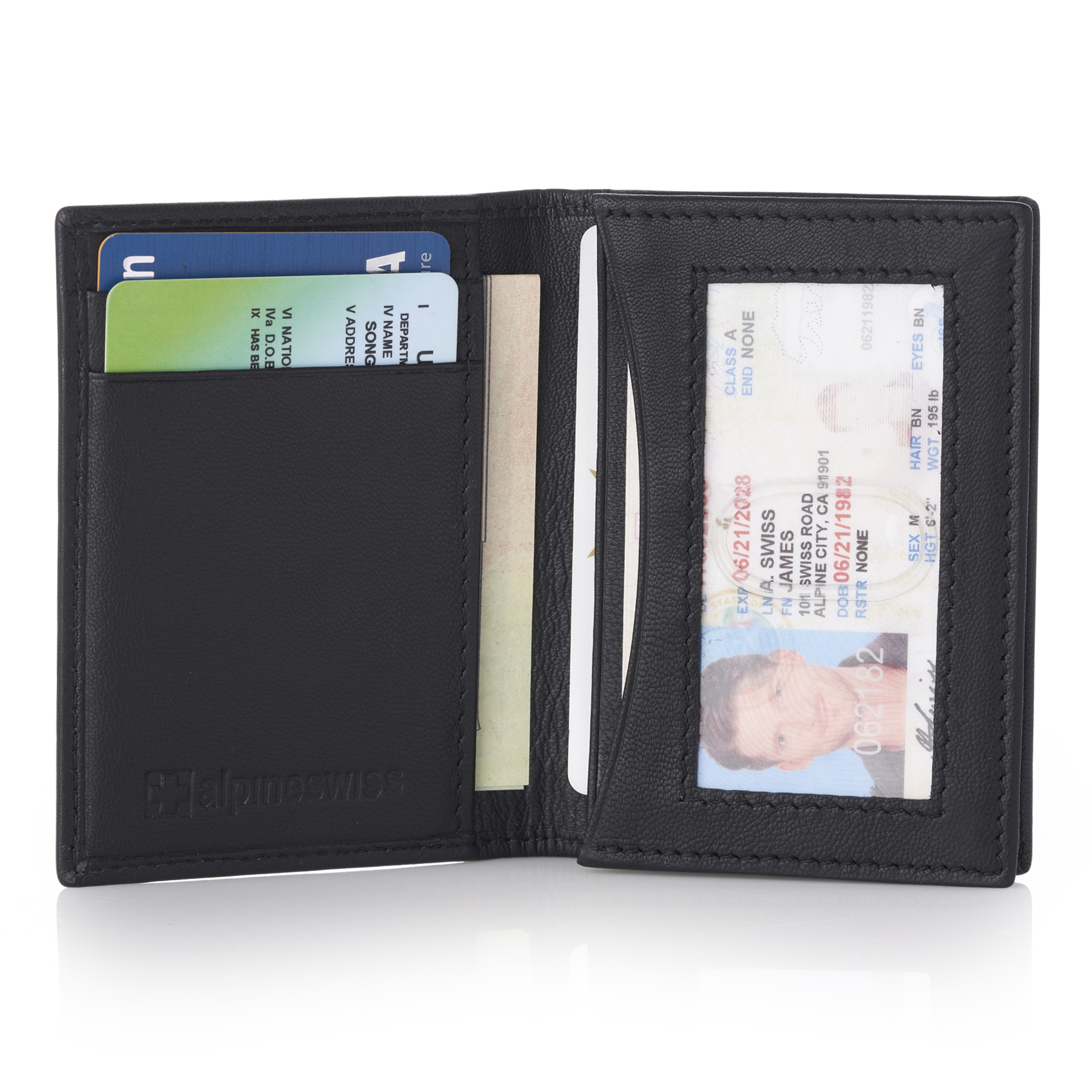 Alpine Swiss RFID Leather Business Card Wallet Minimalist ID Window